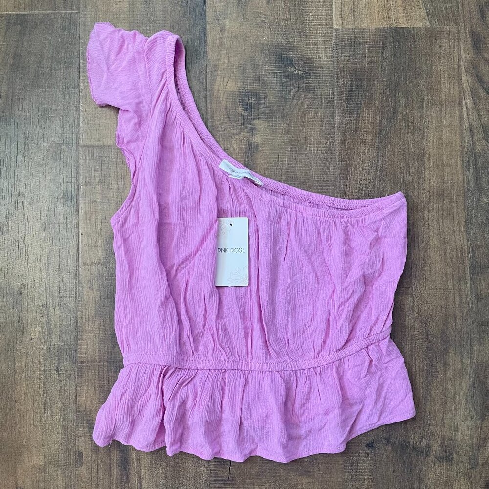 NWT Pink Rose One‎ Shoulder Peplum Top - Size Small - Spring Orchid